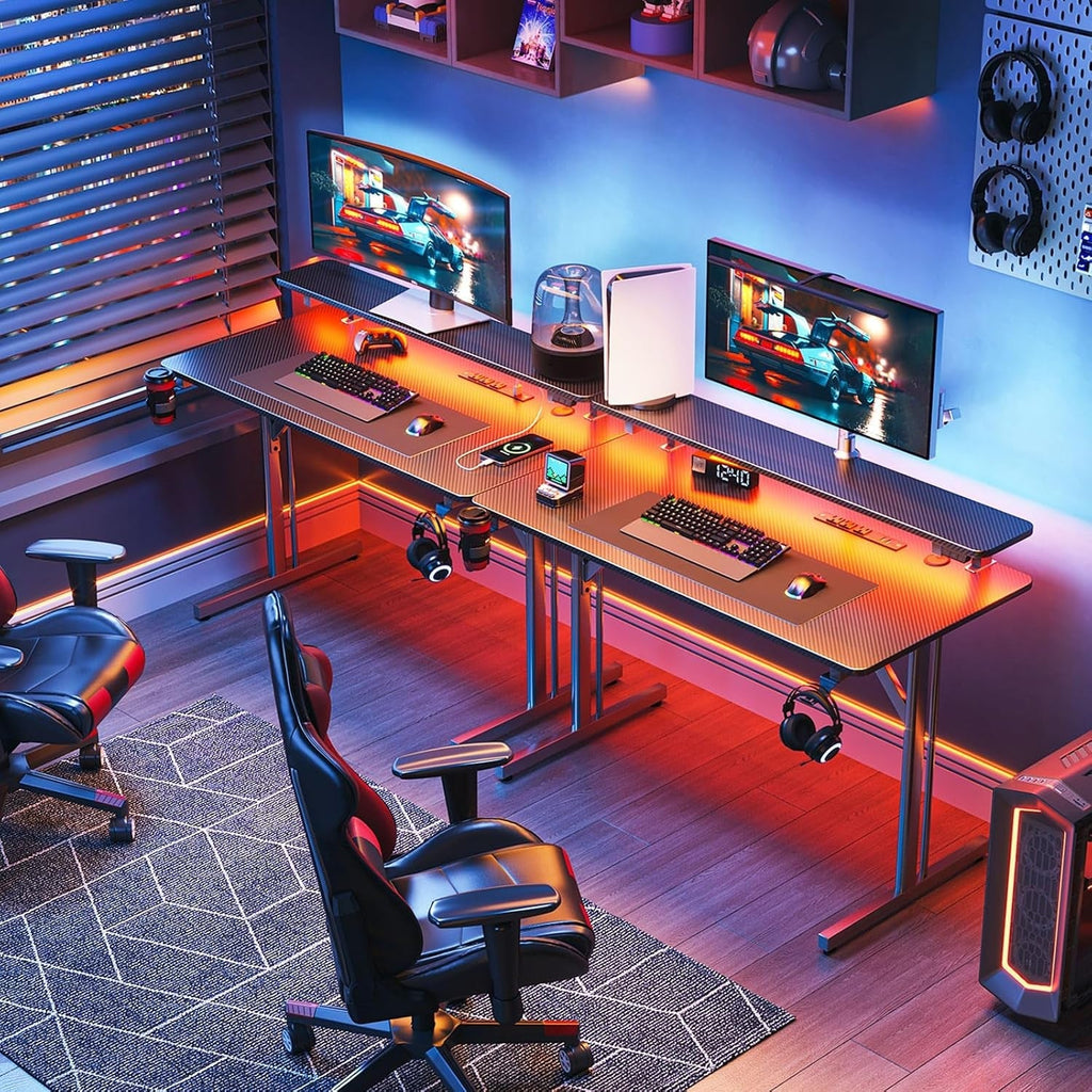 31 Inch Small Gaming Desk with LED Lights & Power Outlets, Computer