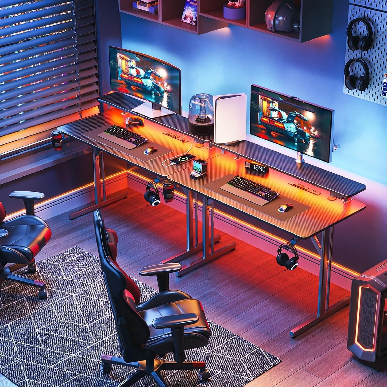 31 Inch Small Gaming Desk with LED Lights & Power Outlets, Computer