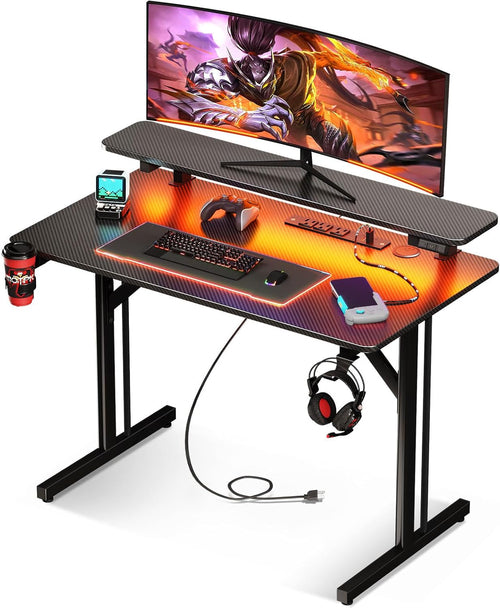 31 Inch Small Gaming Desk with LED Lights & Power Outlets, Computer